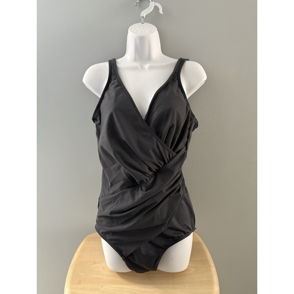 Miraclesuit Must Haves Oceanus One Piece Swimsuit Size 16 Gray Ruching Slim